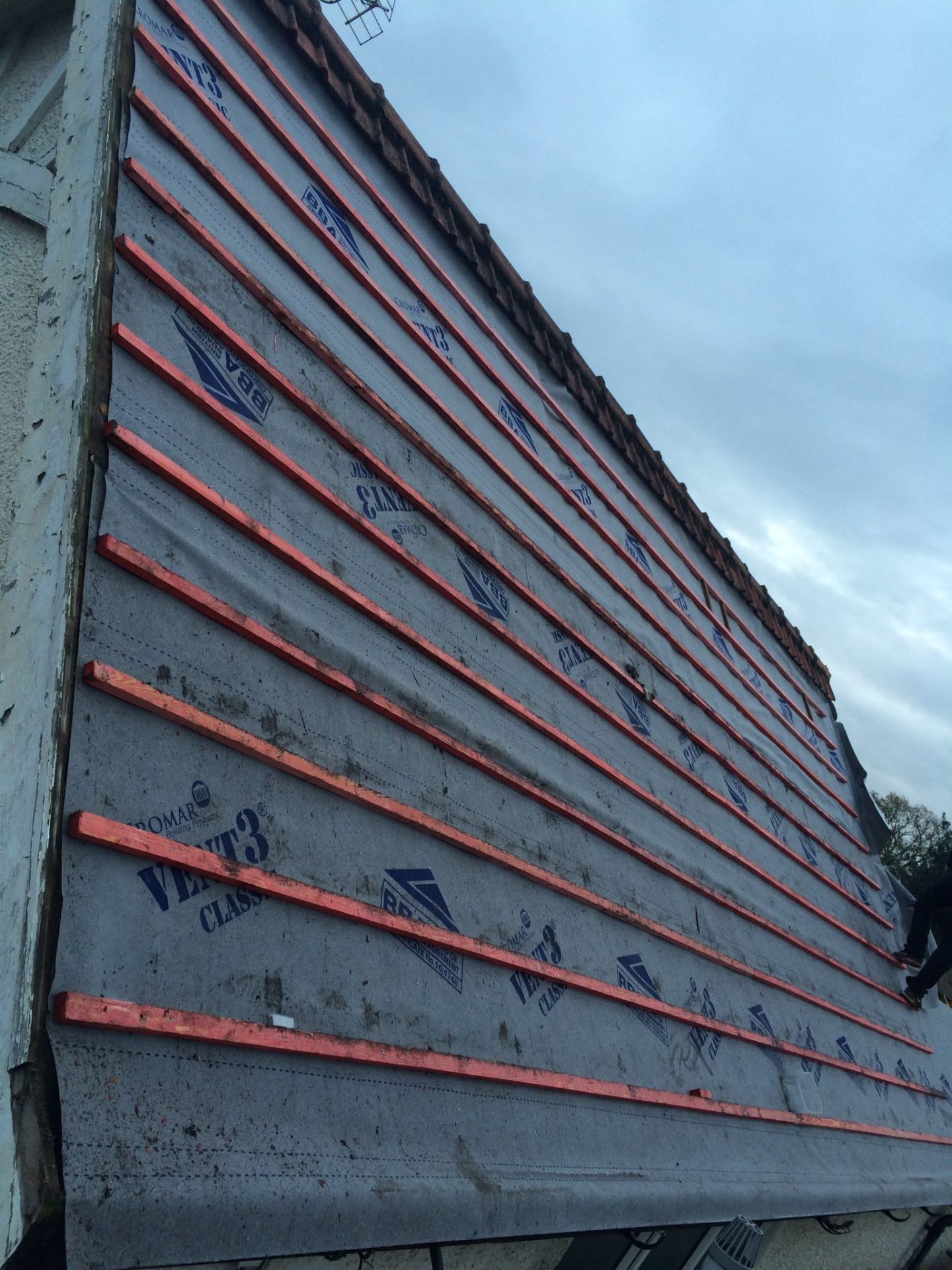 Roof underlay and battens exposed during a Chippenham re-roof